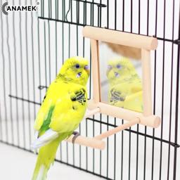 Espelho De Pássaro Brinquedo Interativo De Madeira Do Jogo Com Perch Para Pequenos Periquito Periquito Calopsita Conure Lovebird Gaiola Acessórios - Image 1