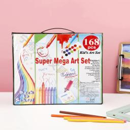 168 pçs crianças desenho caneta arte pintura conjunto esboçar lápis de cor lápis óleo vara guache pigmento cor desenho papelaria - Image 3