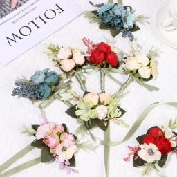 Flor de pulso strass pérola para meninas com renda para casamento, decoração de dama de honra, acessórios para baile de casamento - Image 3