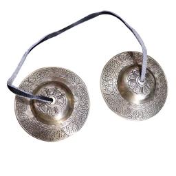 Novo um par 9cm Polegada handcrafted nepal meditação tingsha cymbal sino com bronze budista os oito símbolos auspiciosos - Image 1