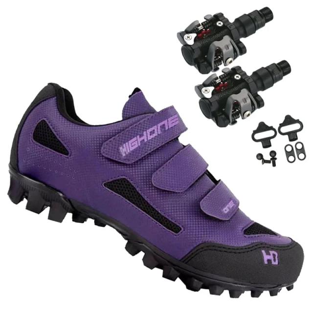 Sapatilha Feminina High One Roxa para Ciclismo MTB com Pedal Wellgo M919