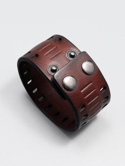 Bracelete retrô largo de couro genuíno masculino, estilo punk, simples vazado, com personalidade, bracelete masculino - Image 2