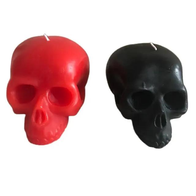 Vela Temática em Forma de Crânio Grande nas Cores Branco, Preto e Vermelho para Decoração de Halloween