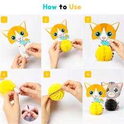 Honeycomb Ball Centerpiece para festa, decoração de mesa, gatinho bonito dos desenhos animados, Happy Birthday Decor, Pet temático, suprimentos, 6pcs - Image 4