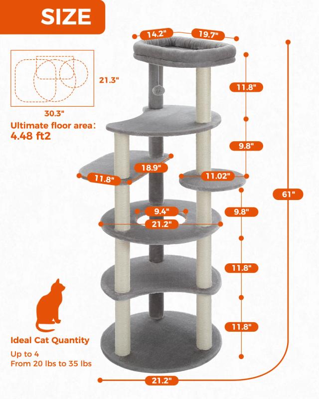 Árvore de Gato Multi-nível com Arranhador e Plataforma de Salto em Madeira para Diversão e Descanso do Seu Felino