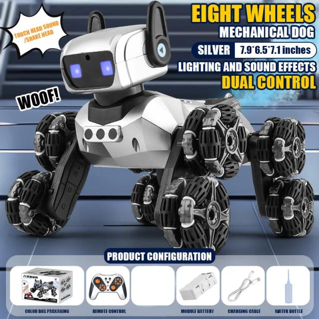 JG009 Cão Mecânico de Acrobacias de Oito Rodas com Controle Remoto e Sensor de Gestos - Vermelho