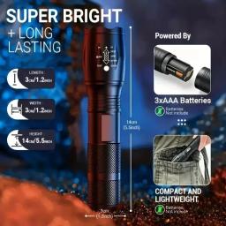 Lanterna LED Zoomable, 5 Modos, Lanternas Táticas de Alta Potência, Caminhadas ao ar livre, Pesca, Impermeável, Tocha De Acampamento, Liga De Alumínio - Image 4