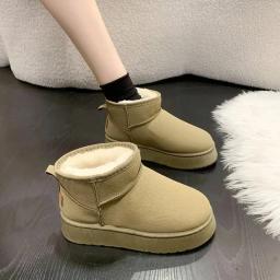 Botas de neve de plataforma de pelúcia grossa mulheres inverno manter quente pele sapatos de algodão mulher camurça falsa deslizamento no tornozelo botas sapatos acolchoados - Image 6