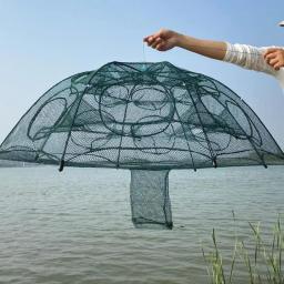 Rede de pesca de nylon dobrável para armadilhas de peixes, grande espaço, guarda-chuva para captura segura - Image 3