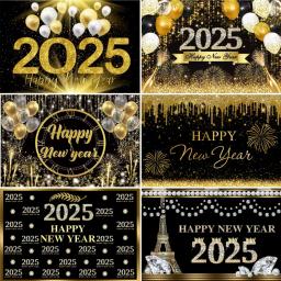 Feliz Ano Novo Eve Tema Decoração, Fundo de Festa, Fogos de Artifício, Champanhe, Balão Dourado, Bandeira, Fundo de Reunião Família, 2025 - Image 1