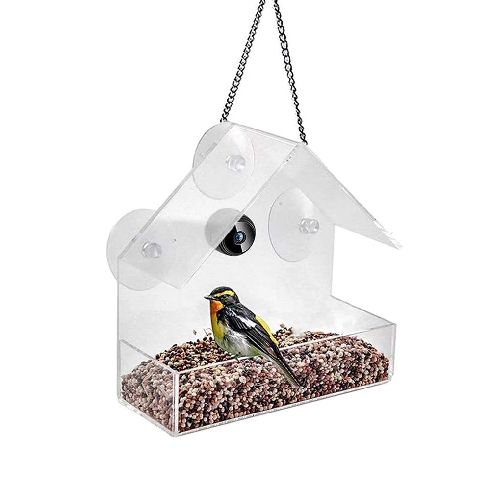 Casa de alimentação inteligente acrílica com câmera, alimentador do pássaro do animal de estimação, transparente, fácil instalação, jardim ao ar livre, 1080p HD - Image 1