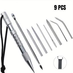 Aço inoxidável Agulha Set para Couro e Paracord Trabalho, Braid Marlinspike e Smoothing Tools, 9pcs - Image 1