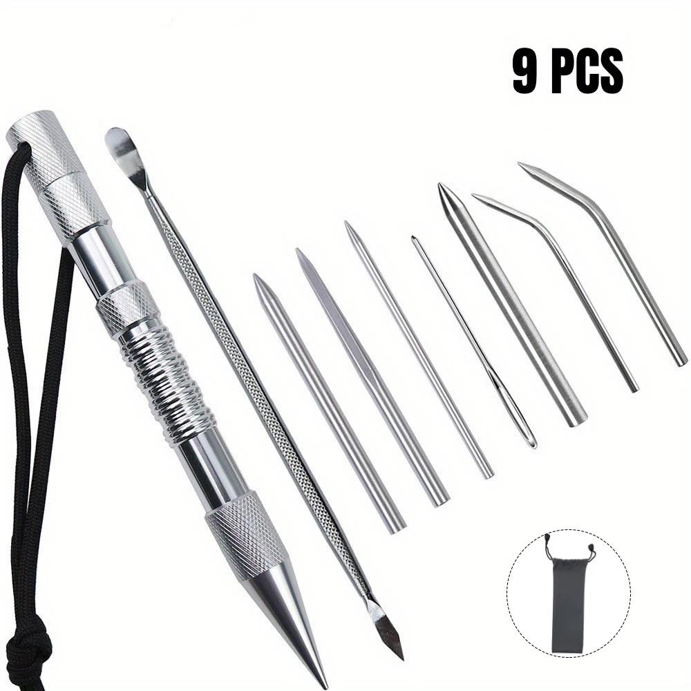 Aço inoxidável Agulha Set para Couro e Paracord Trabalho, Braid Marlinspike e Smoothing Tools, 9pcs - Image 1