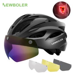 NEWBOLER-Capacete de ciclismo com óculos para homens e mulheres, luz LED, estrada, mountain bike, lente removível, ciclismo - Image 1