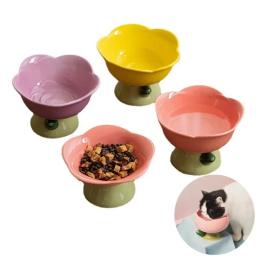 Tigela levantada antiderrapante para animais de estimação, alimentador cerâmico bonito, forma de flor, pé alto, alimentador de cachorro, água de alimentação, prato de gato elevado, suprimentos para animais, novo - Image 2