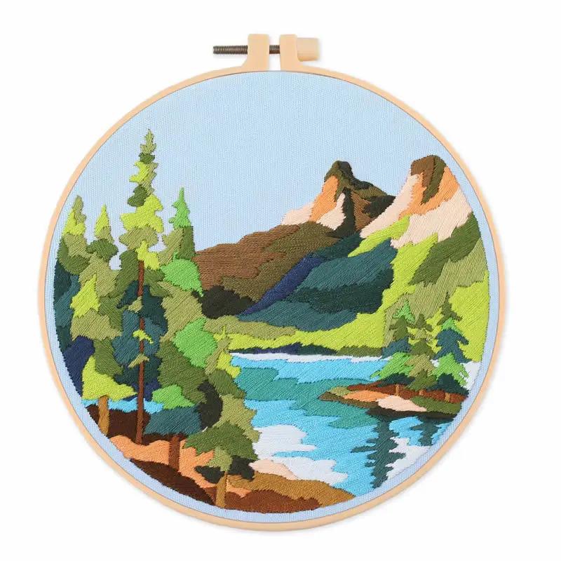 Cenário Bordado Kits para Adultos, Paisagem Bordados, Padrão Estampado, Montanhas e Lago, Cross Stitch Kits - Image 1