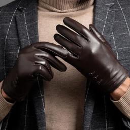 Luvas de couro impermeável para homens, tela sensível ao toque, negócios, dirigir, ciclismo, camada superior, moda - Image 2