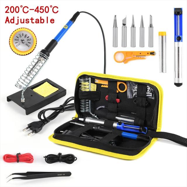 Ferro de Solda 220V 60W com Temperatura Ajustável - Kit Completo 15 em 1 com Plugue EU e Opção AU