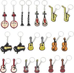 Chaveiros para instrumentos musicais com chave de metal, silicone estilo 10, pingentes de música, guitarra, violino, piano, 20 peças - Image 1