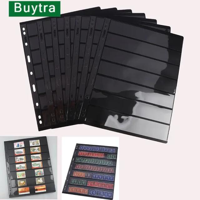 Conjunto de 10 Páginas em Plástico para Postagem de Selos e Moedas com 7 Grades para Colecionadores
