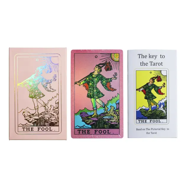 Sombra Baralho Tarô Rosa 78 Cartões com Guia para Iniciantes - Aprenda Holográfico Tarot, Presentes Witchy para Adivinhação