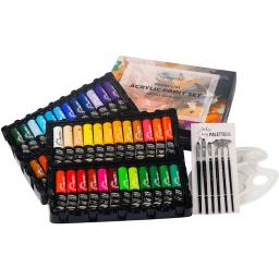 Quick Dry Conjunto de Tintas Acrílicas, Tintas para Pintores Hobby, Pintura Infantil, Paleta de Pintura com 6 Pincéis, 48 Cores - Image 2