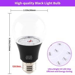 E26 9.5w uv roxo preto lâmpada brilho na festa escura decoração de halloween lâmpada fluorescente 395nm festa roxo luz - Image 6