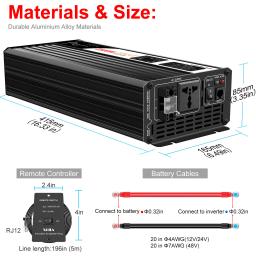 Inversor de energia solar de onda senoidal pura 2500W DC 12V 24V 48V para AC 110V 220V display LCD - Image 4