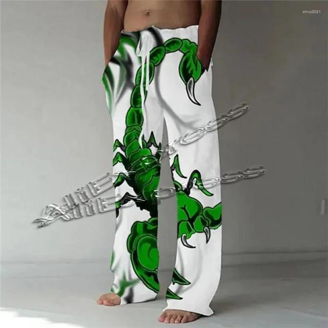 Escorpião Calças Masculinas Estampa Animal 3D Cordão Bolsos Frontais Praia