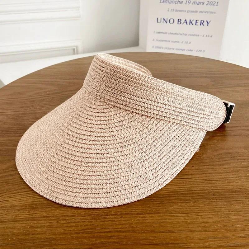 Chapéu de viseira de palha de verão feminino respirável aba larga boné de sol golfe praia dobrável design de língua de pato com proteção de pescoço chapéu de sol - Image 1