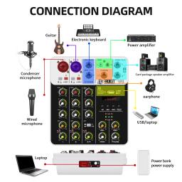 Interface de áudio Mixer com Bluetooth, USB Computador de Gravação, 48V Phantom Power, 4-Channel Mixer, Delay e Replay Effects, V4 - Image 3