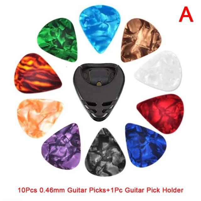 Kit Colorido de Palhetas para Guitarra Elétrica e Acústica com 10 Peças e 1 Suporte para Palhetas