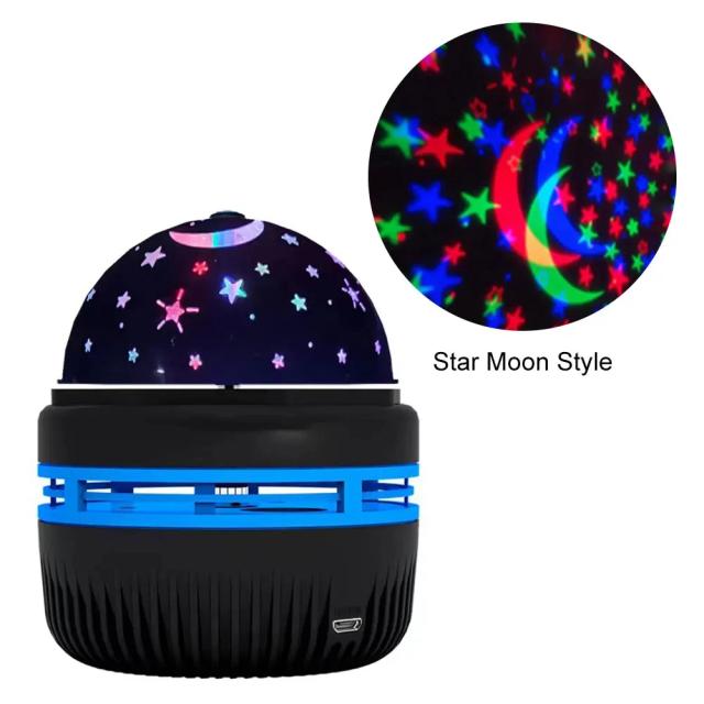 Luz de Ambiente Projetor Estrelado LED USB Rotação Automática Lua Estrelada