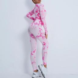 Tie Dye Seamless Gym Leggings para mulheres, camiseta de manga longa, roupas de ginástica esportiva, calças running, tops elásticos de ioga, calças de treino - Image 2