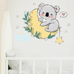 Adesivos de parede com desenhos animados para decoração de quarto infantil, pvc papel de parede com coala bonito na lua, para quarto do bebê e berçário - Image 2