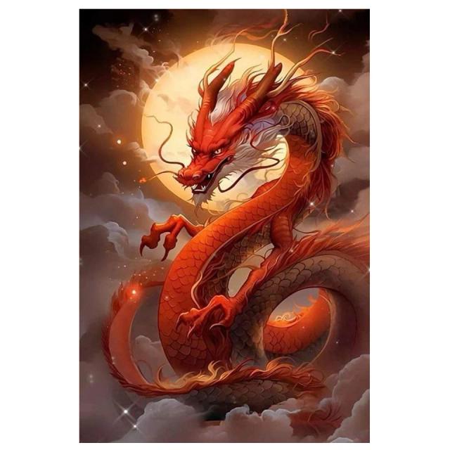 Pintura Mosaico DIY de Dragão Chinês com Fada e Poeira de Diamante - Nova Coleção de Kits de Ponto Cruz para Decoração de Casa