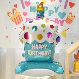 Balão de bolo de aniversário com base, balão de folha de pé, balão de bolo fofo, crianças, meninos, meninas, decoração de festa de aniversário, chá de bebê - Image 5