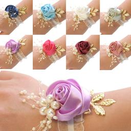Bridesmaid Wrist Flores, Casamento Prom Party Boutonniere, Cetim Rosa Pulseira, Tecido Mão Flor, Decoração Suprimentos, Meninas - Image 6