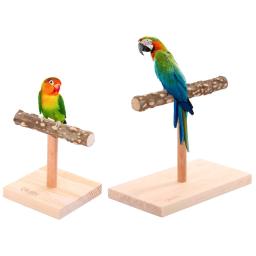 Pássaro poleiro suporte de mesa de madeira natural ramo t-forma barra de formação de moagem brinquedo para cockatiels conures budgies amor aves - Image 1