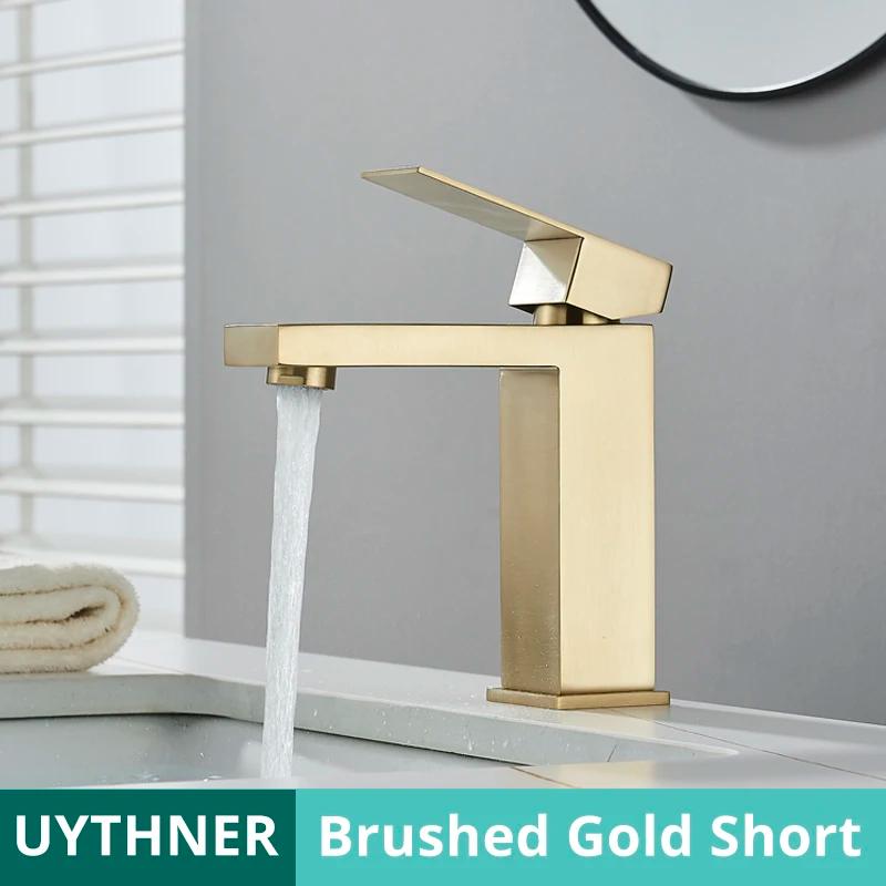 Uythner-Torneira de bacia de aço inoxidável para banheiro, bacia montada no convés, torneira, misturadores de água quente e fria, alça única, guindaste para lavatório - Image 1