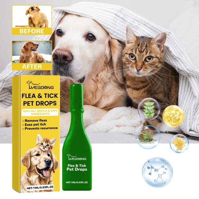 Repelente de Insetos Extracorpóreo em Gotas para Gatos e Cães - Limpeza e Cuidado Anti-Coceira para Pulgas e Carrapatos