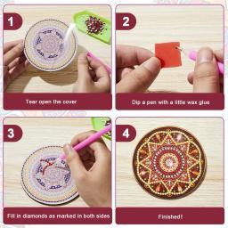 Mandala Coasters Diamante Kit com Suporte, 5D Broca Completa, DIY Arte Coasters, Festa e Decoração De Mesa Em Casa, 5Pcs - Image 3