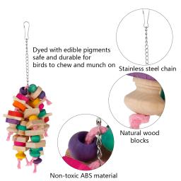 Madeira papagaio pássaro brinquedos pendurado corda escada para animais de estimação multicolorido corda de algodão de madeira pássaros mascar brinquedo treinamento pendurar balanço suprimentos para animais de estimação - Image 2