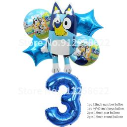 Bluey balão filme de alumínio grande número balão dos desenhos animados bingo bluey cão festa de aniversário decoração layout fundo foto prop - Image 3