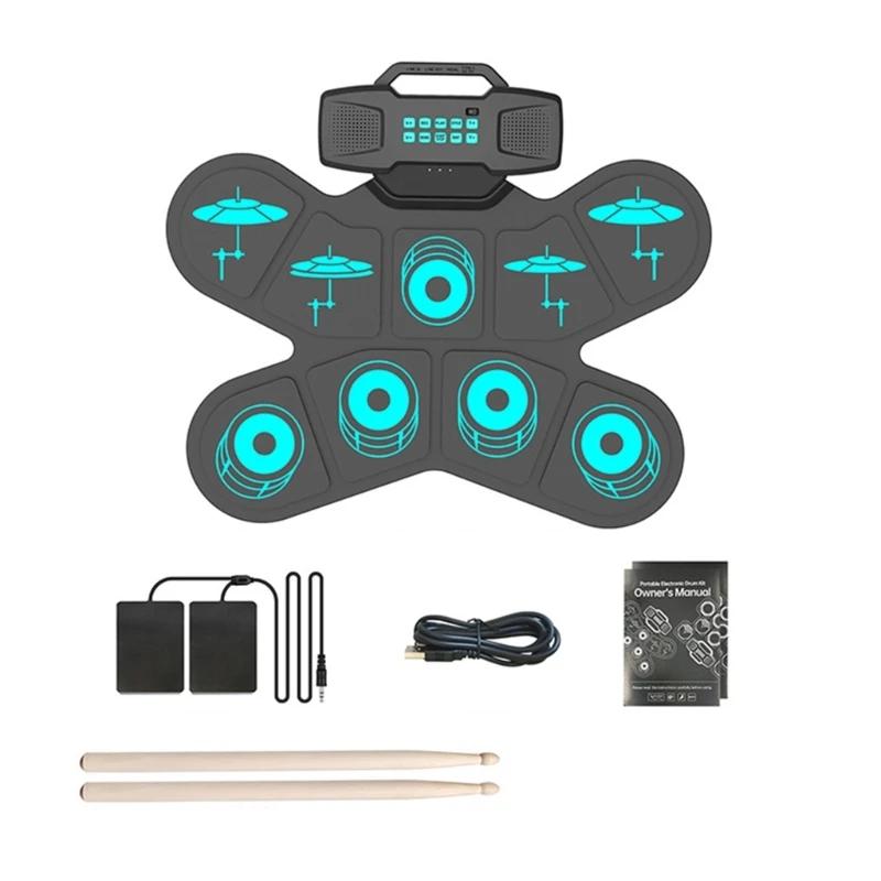 Conjunto bateria elétrica, 9 tambores para crianças, kits bateria eletrônica com alto-falante embutido, baqueta tambor, - Image 1