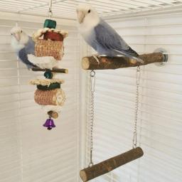 Papagaio Stand Swing Brinquedos com poleiro de madeira, quebra-cabeça resistente à mordida, Fitness Bird Perch, Trapeze Stick for Lovebird and Cockatiel - Image 3