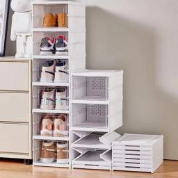 3/6 camadas caixa de sapatos dobrável transparente tênis caixas de armazenamento de sapato armário à prova de poeira organizadores de sapato rack prateleira economia de espaço - Image 1