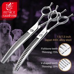 Fenice Professional Dog Grooming Shears, Curvo Diluindo Tesoura para Rosto e Corpo do Cão, de Alta Qualidade, JP 440C, 7.0 7.5" - Image 2