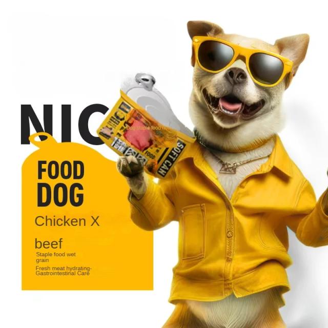 Comida Húmida para Cães: Alta Proteína e Hidratação Nutricional com Sabor de Frango e Carne, Portátil e Sem Adição, 50g