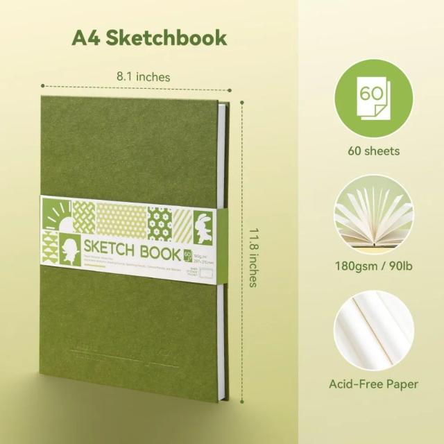 Livro de esboço de capa dura Arrtx Premium 60 folhas/120 páginas Papel de desenho grosso sem ácido de 180 g/m2